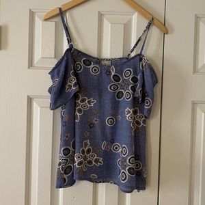 Off the shoulder cold shoulder summer denim looking floral top